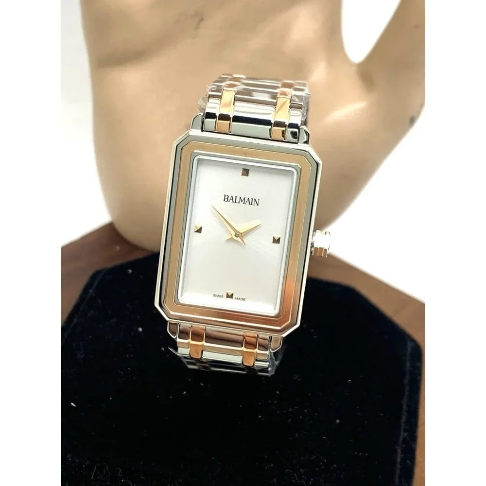 Balmain Women's Watch B43883326 Swiss Quartz Rose Gold Silver Steel Tank 25mm